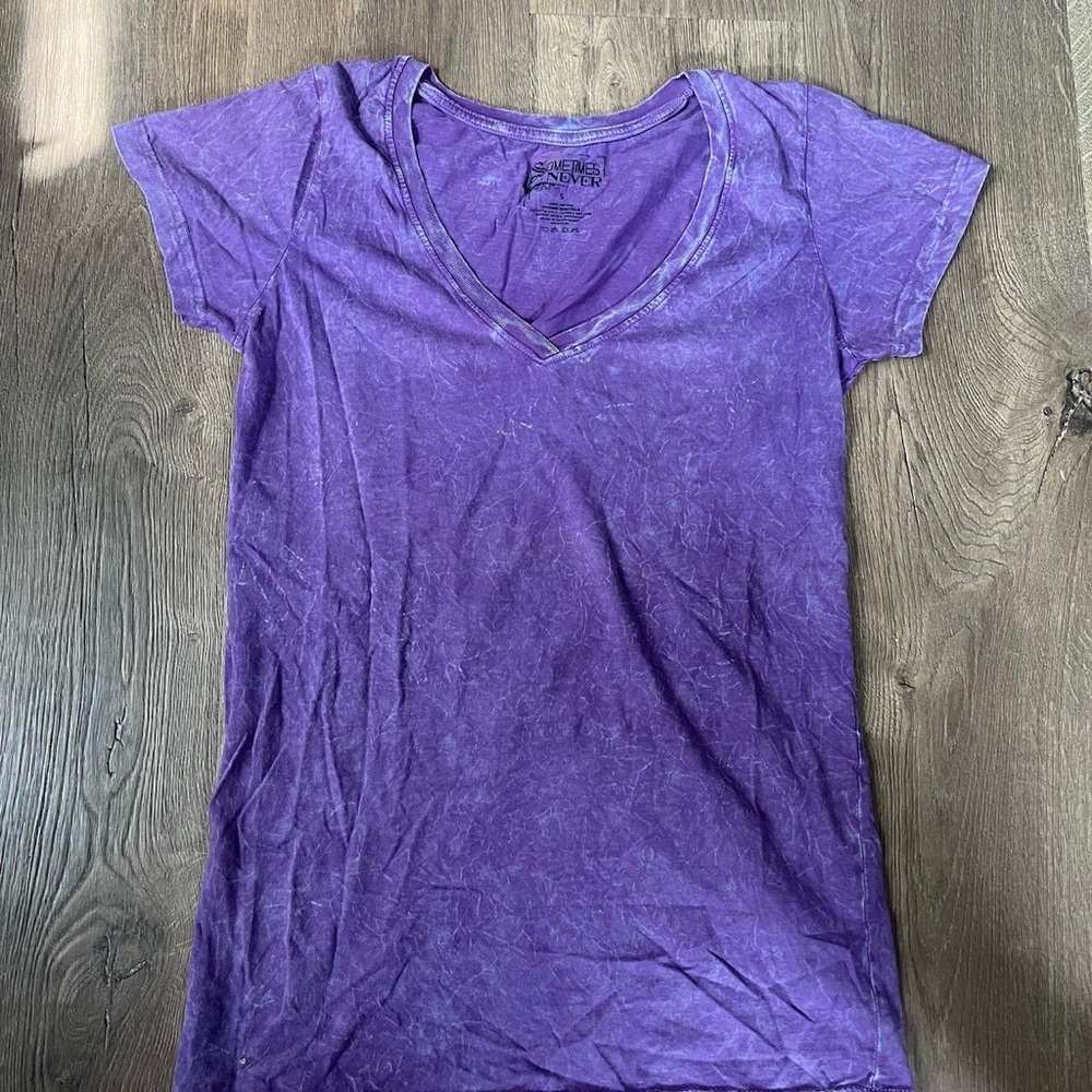 Distressed Purple V-Neck Women's Top